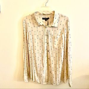 Living Doll Arrows Print Valentine’s Day Button Up long Sleeve Blouse Top New